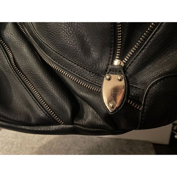 Just Fab Black Purse with Decorative Zippers, Brooklyn Bridge Purse 16" x 10"  L - Picture 4 of 11